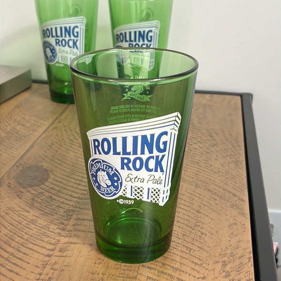 Vintage Rolling Rock Pale Premium Beer Glasses - Set of 3 - Picture 3 of 4